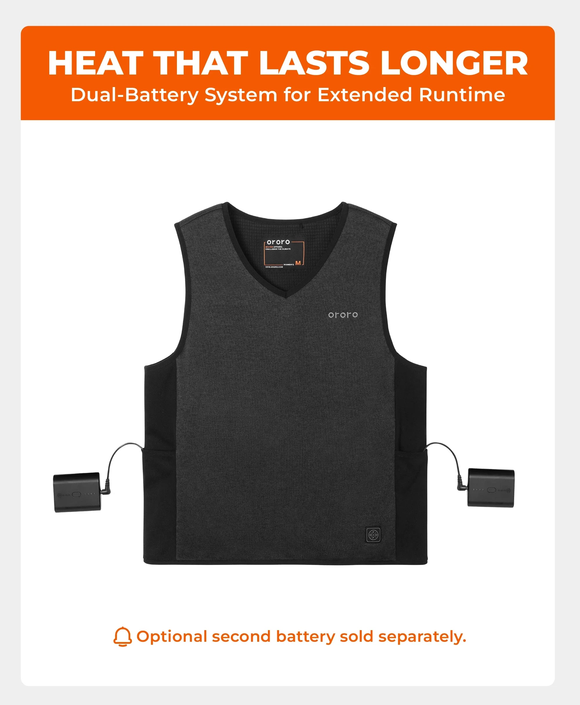 ORORO Heated Prestige Men's 4-Zone Heated Fleece V-Neck Liner Vest - Image 3