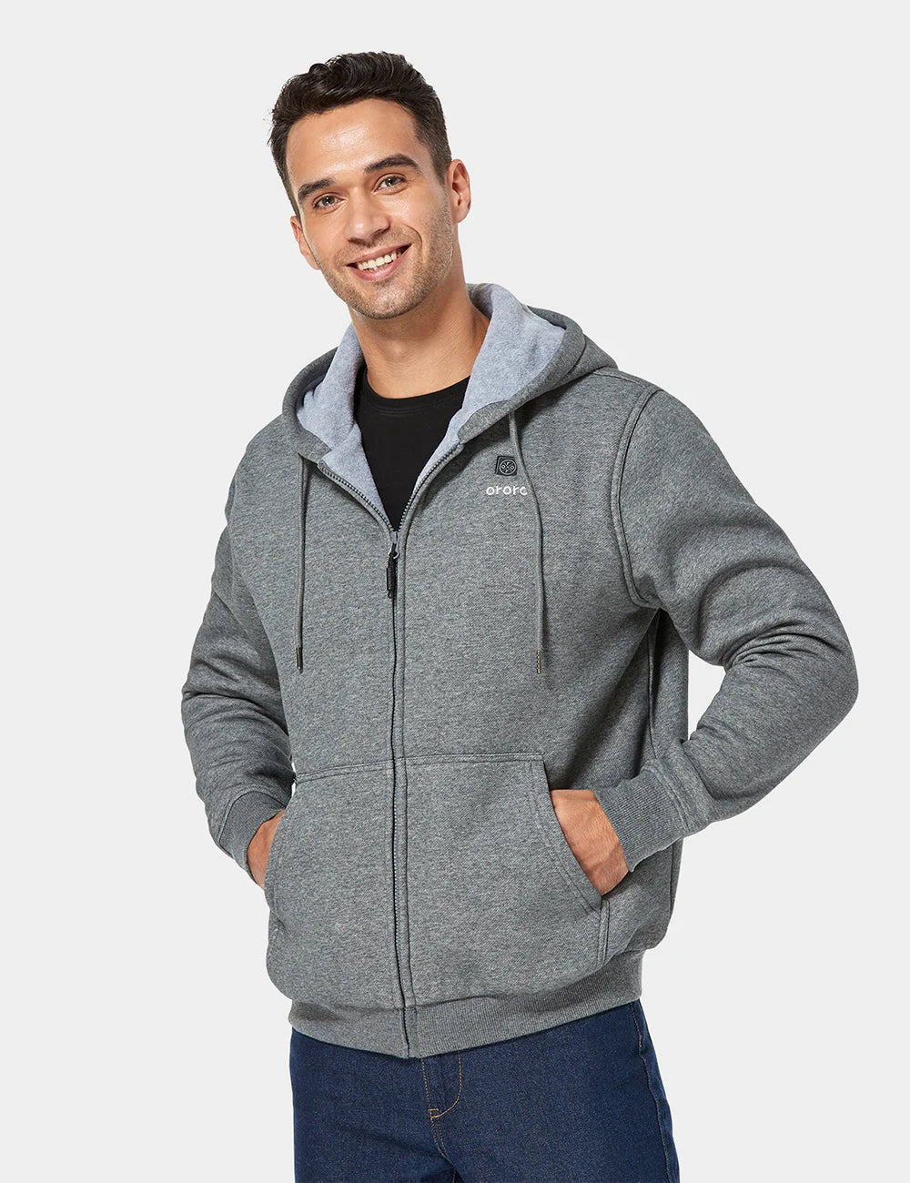 ORORO Heated Unisex Heated Fleece Hoodie - Flecking Gray/Black (Apparel Only) - Image 12