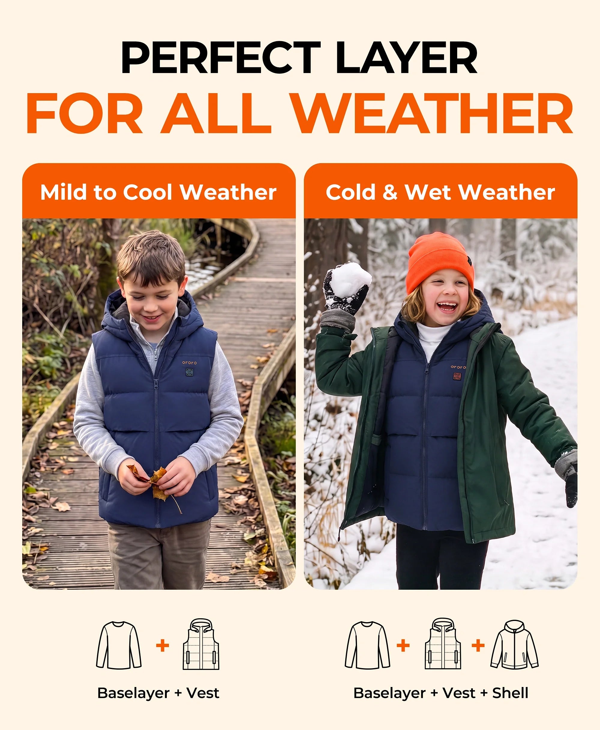ORORO Heated Kids' 4-Zone Hooded Heated Down Vest - Image 5