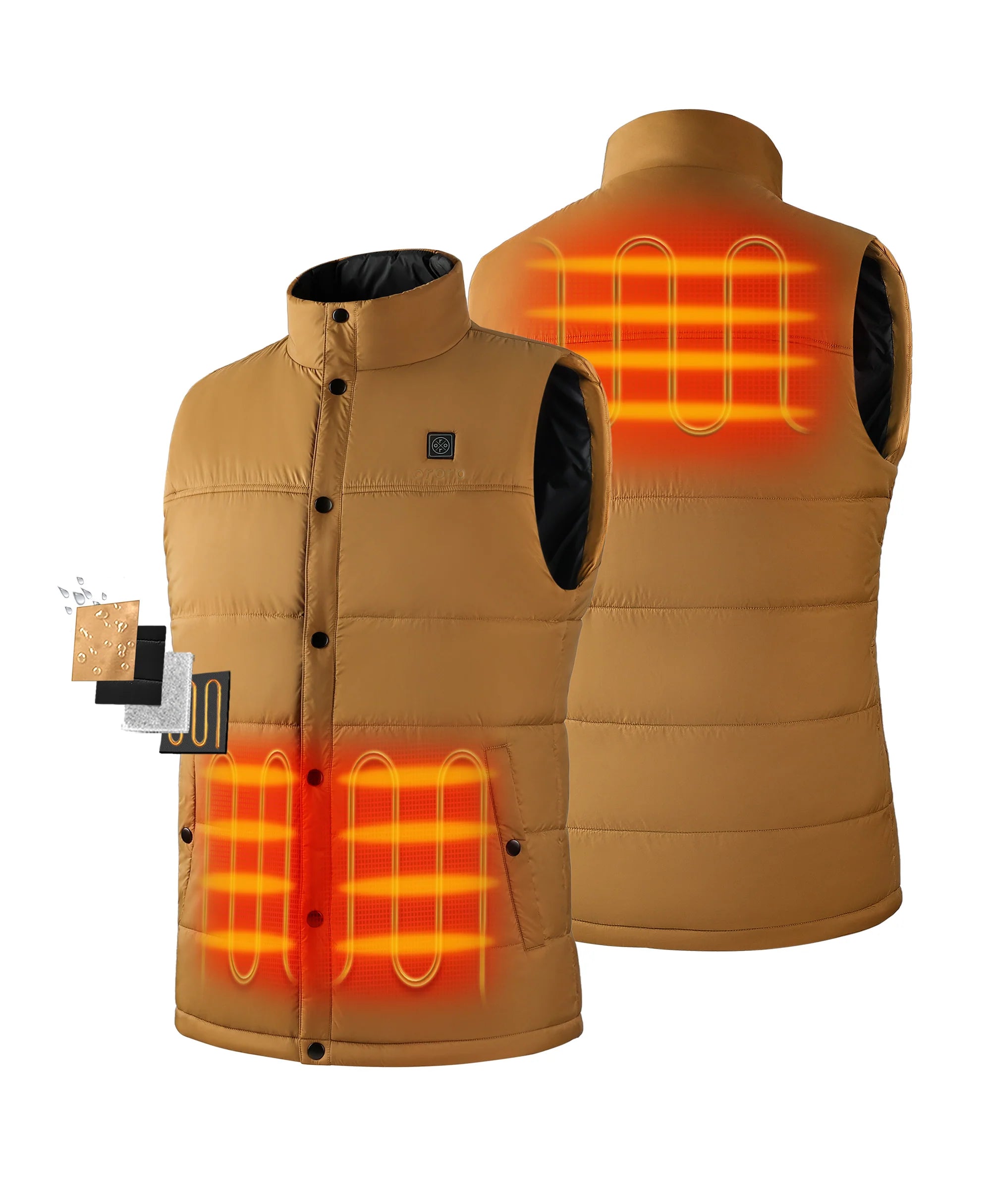 ORORO Heated PuffLyte™ Men's Heated Lightweight Vest - Dark Khaki (Apparel Only) - Image 3