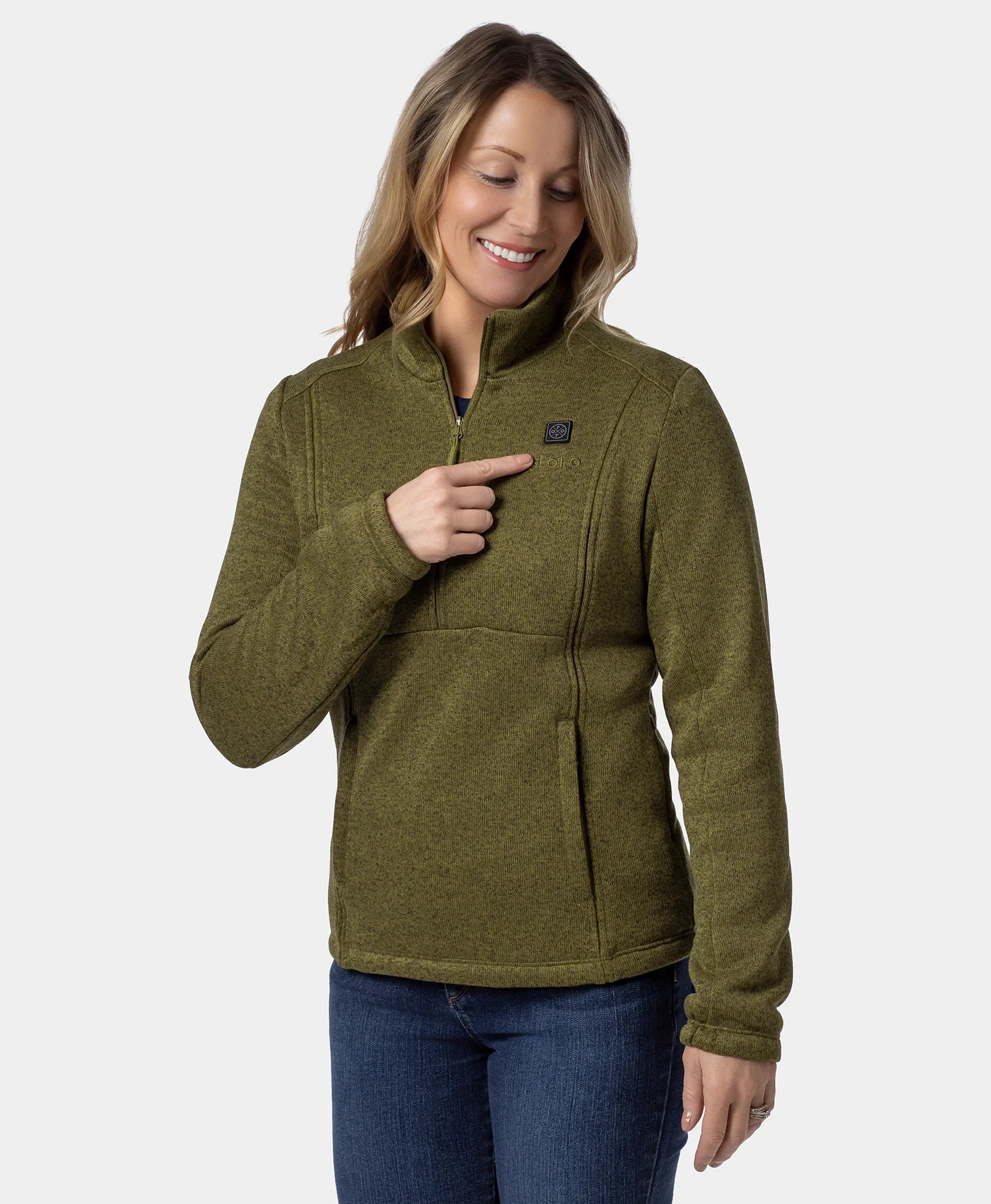 ORORO Heated (Open-box) Augusta Women's 4-Zone Heated Sweater Fleece Qtr Zip Jacket (Battery Set Not Included) - Image 14