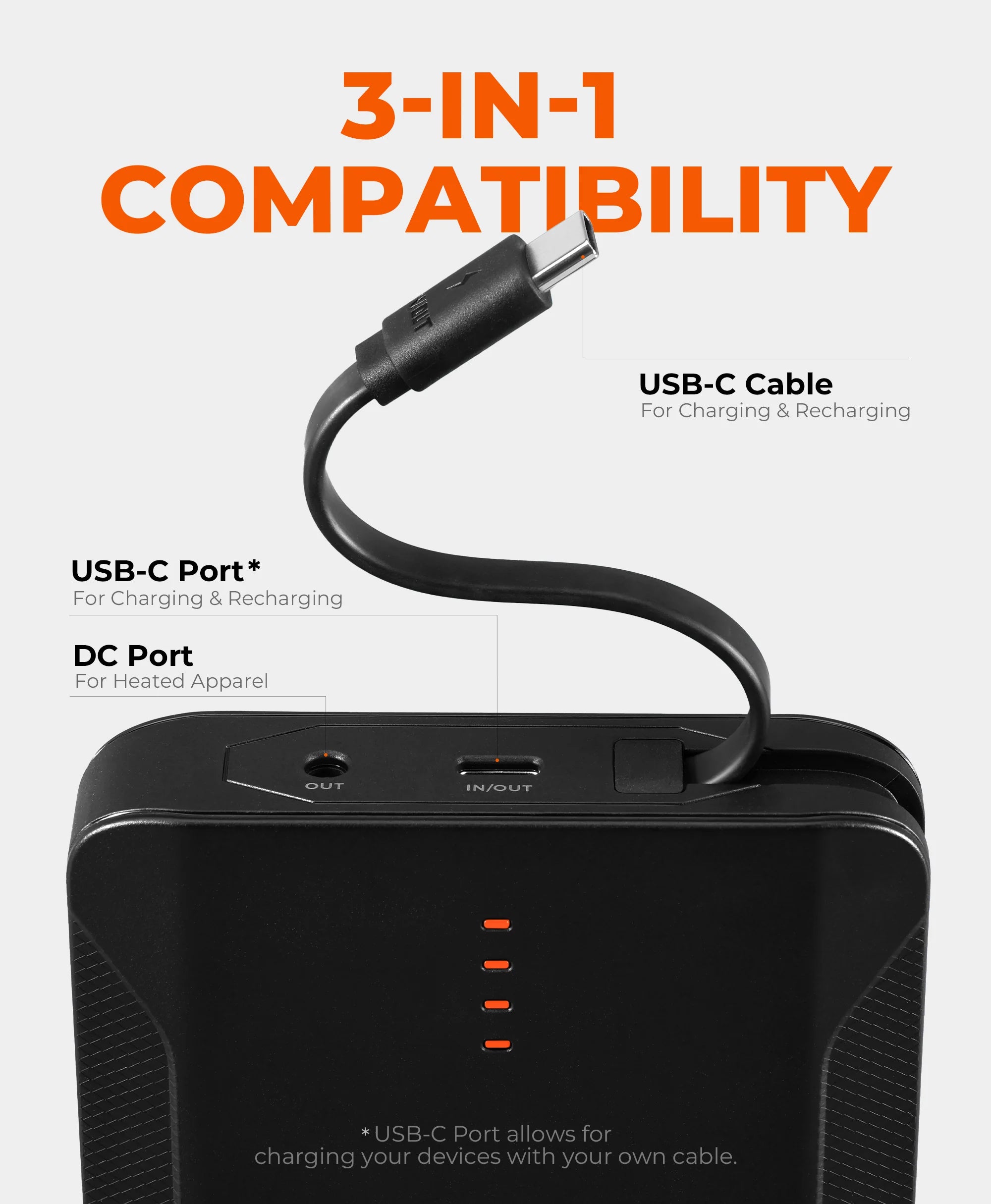 ORORO Heated PD 7K Rechargeable Battery (USB-C, 30W Power Delivery) - Image 4