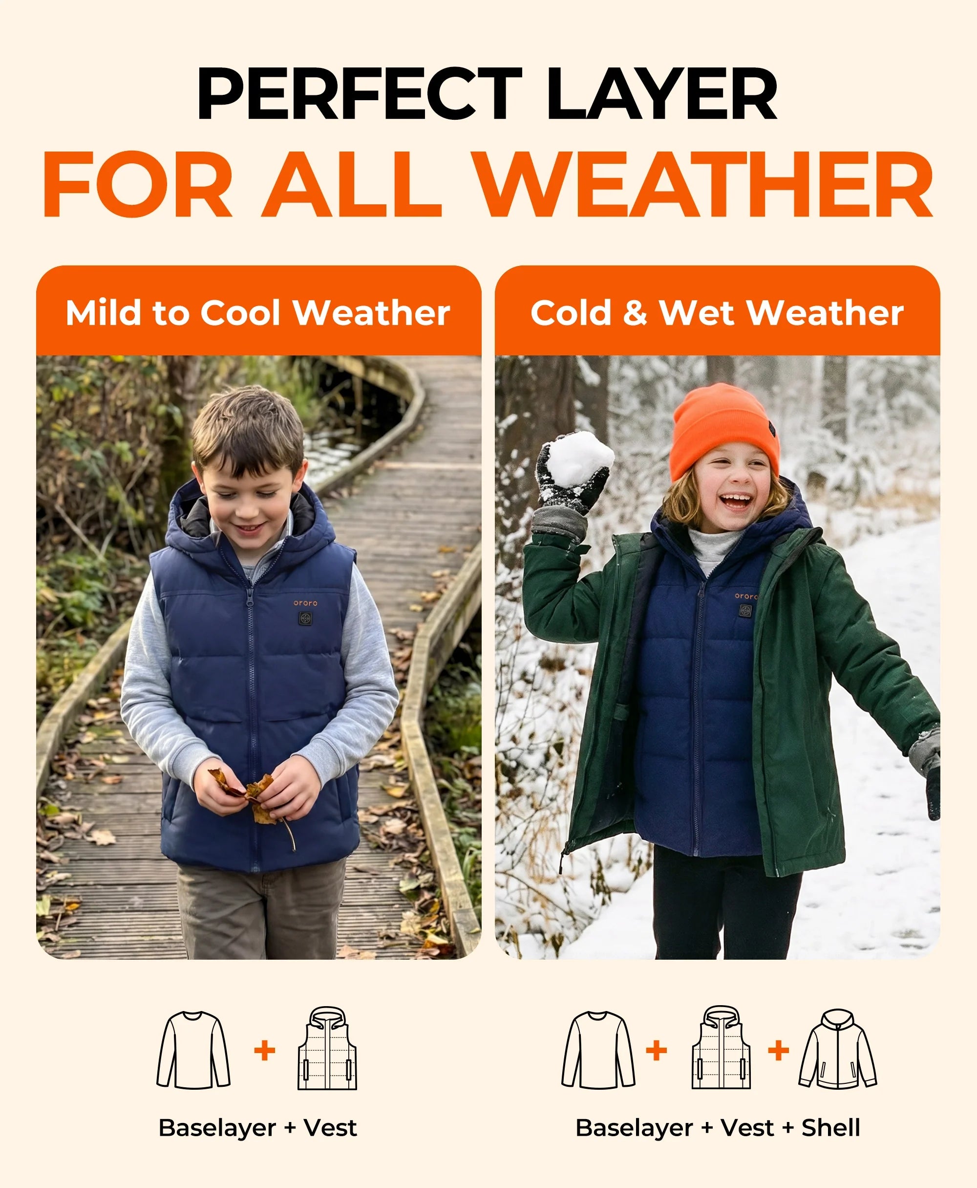 ORORO Heated (Open-box) Kids' 4-Zone Hooded Heated Down Vest (Battery Set Not Included) - Image 6