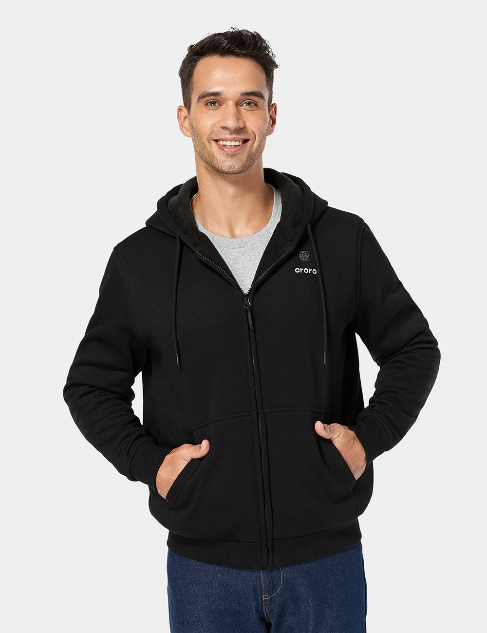 ORORO Heated Unisex Heated Fleece Hoodie - Flecking Gray/Black (Apparel Only)