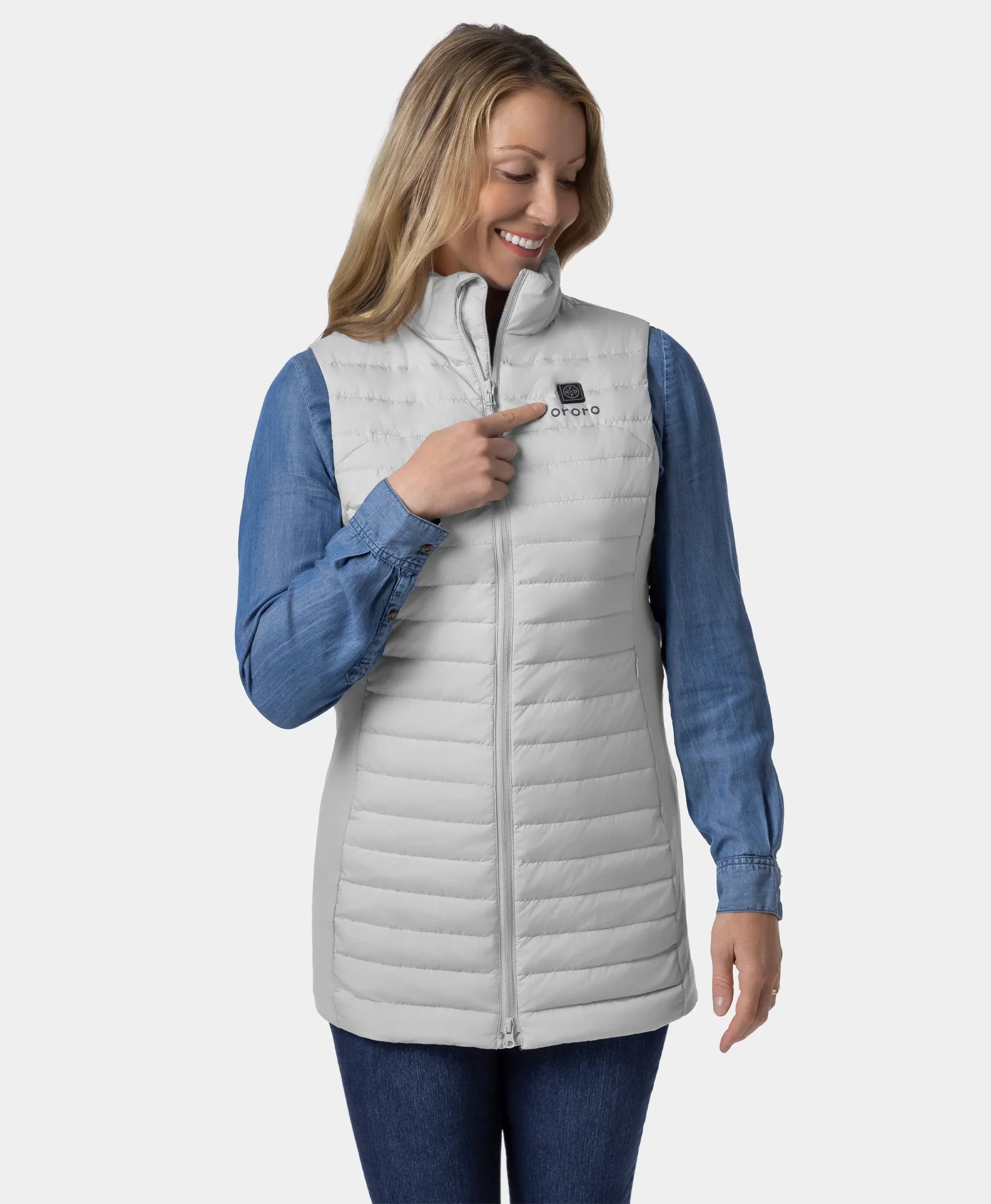 ORORO Heated Cloudmere Women's 5-Zone Heated Long Down Vest - Image 17
