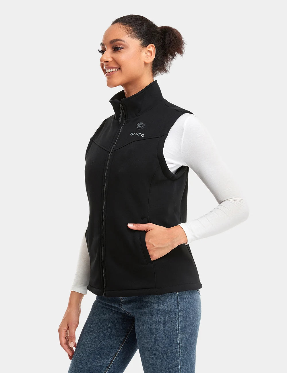 ORORO Heated Women's Heated Fleece Vest - Black (ORORO Heated Final Sale) - Image 3