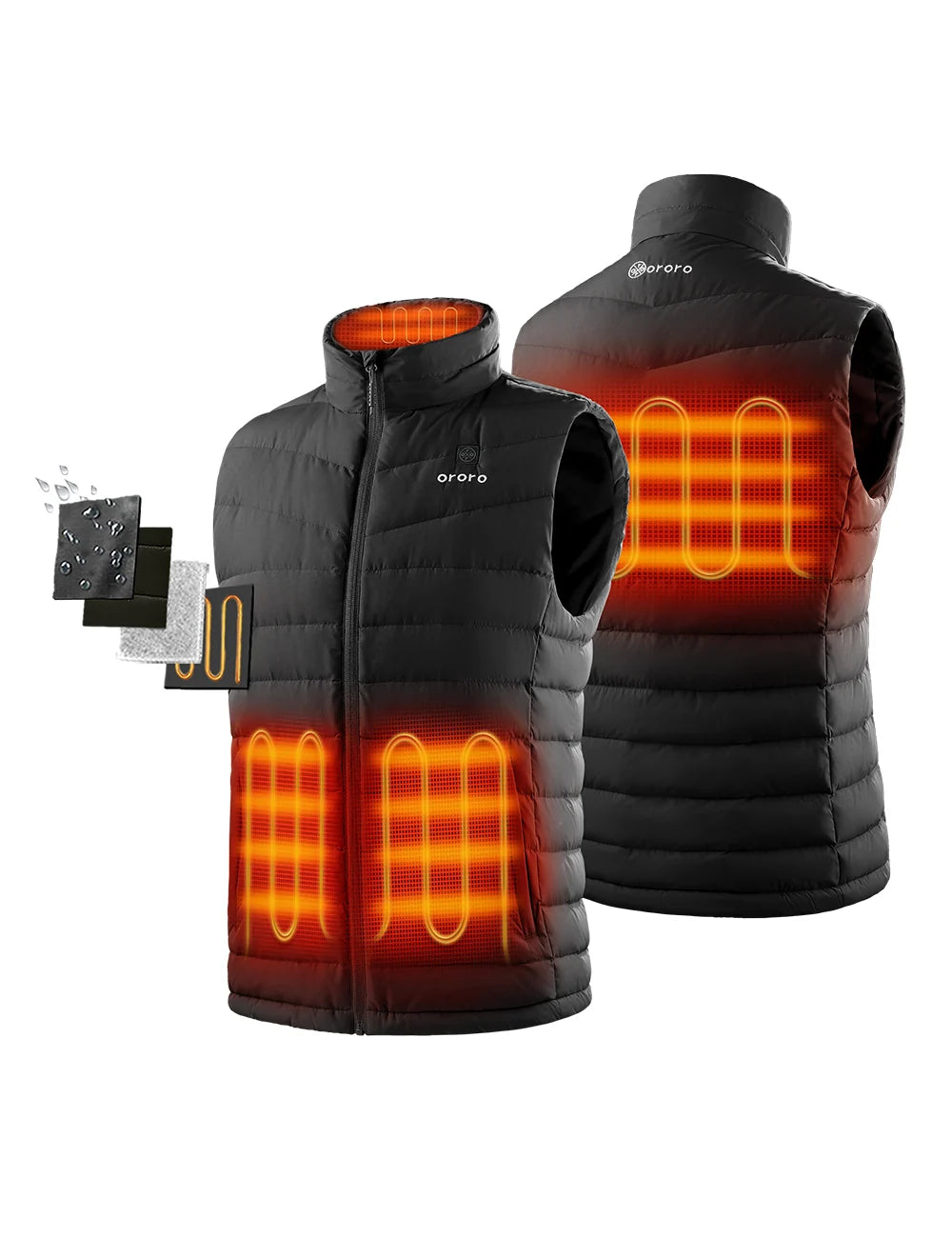 ORORO Heated (Open-box) Men's Heated Lightweight Down Vest (Battery Set Not Included)