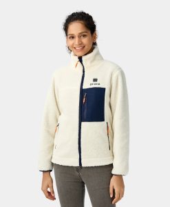 ORORO Heated Women's Colorblock Recycled Fleece Heated Jacket - White (ORORO Heated Final Sale)