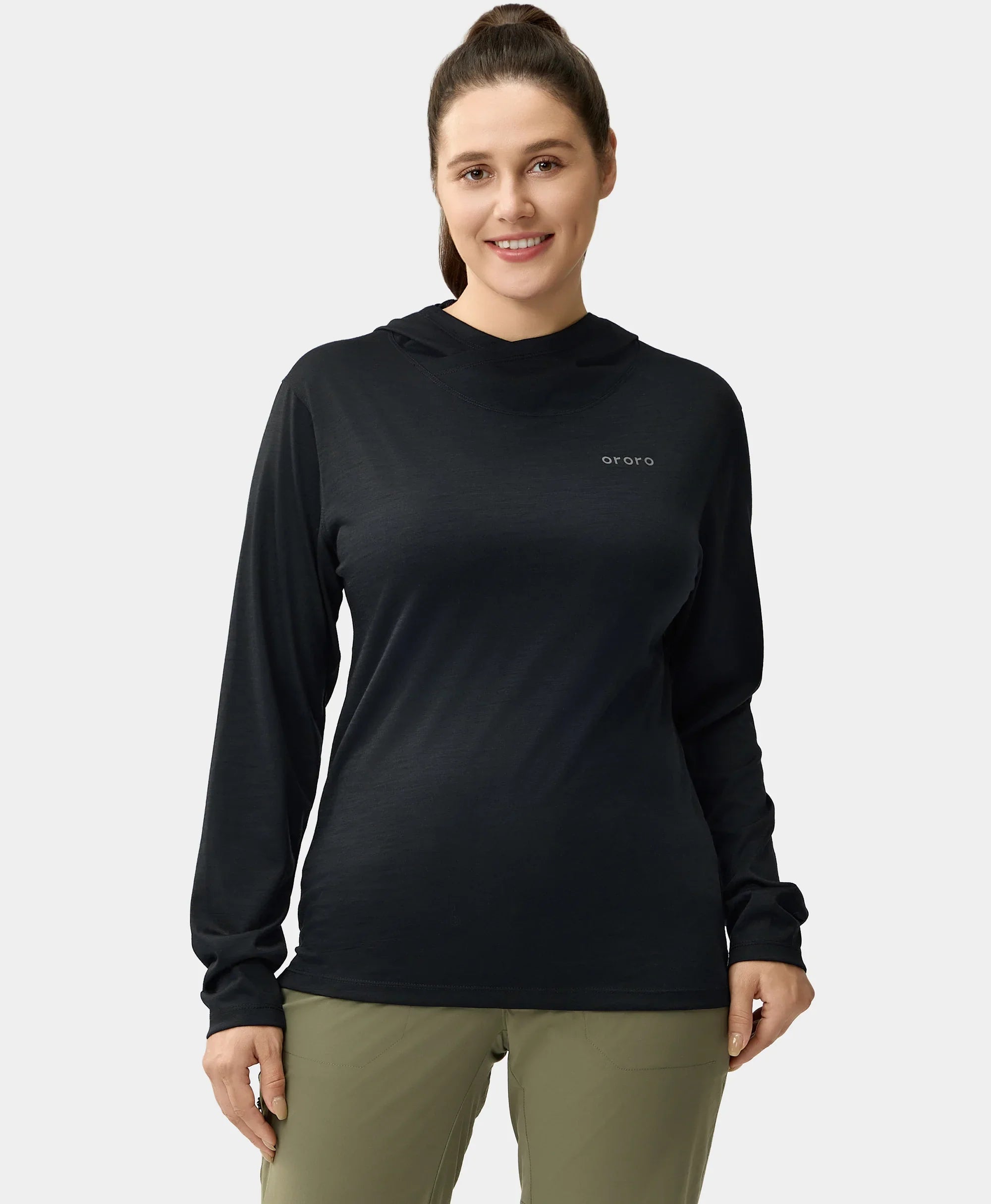 ORORO Heated Aoraki Unisex Merino Wool Blend Baselayer - Black - Image 7