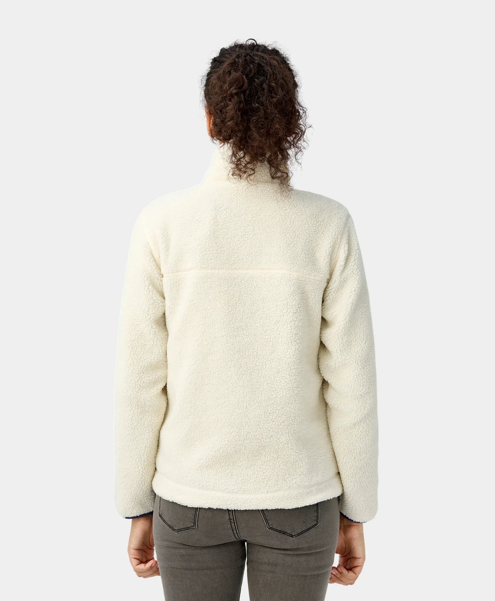 ORORO Heated Women's Colorblock Recycled Fleece Heated Jacket - White (ORORO Heated Final Sale) - Image 4
