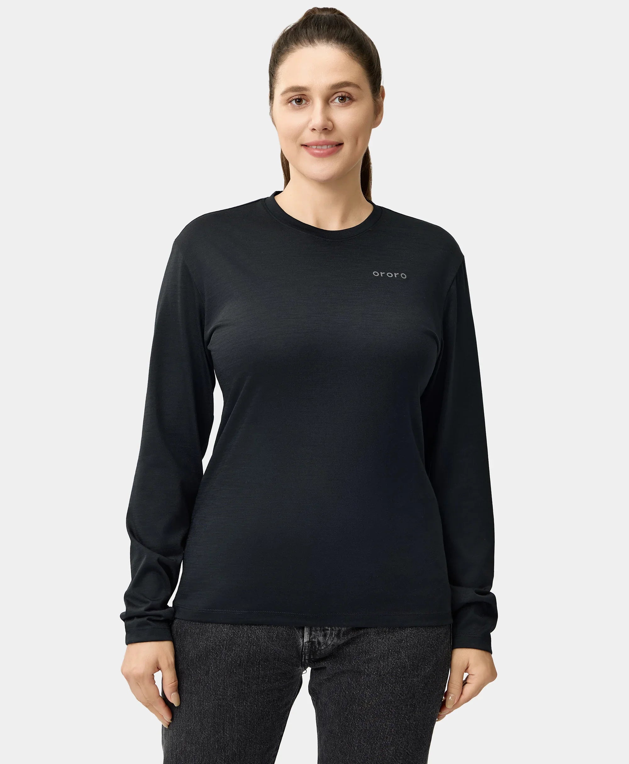ORORO Heated Aoraki Unisex Merino Wool Blend Baselayer - Black - Image 8