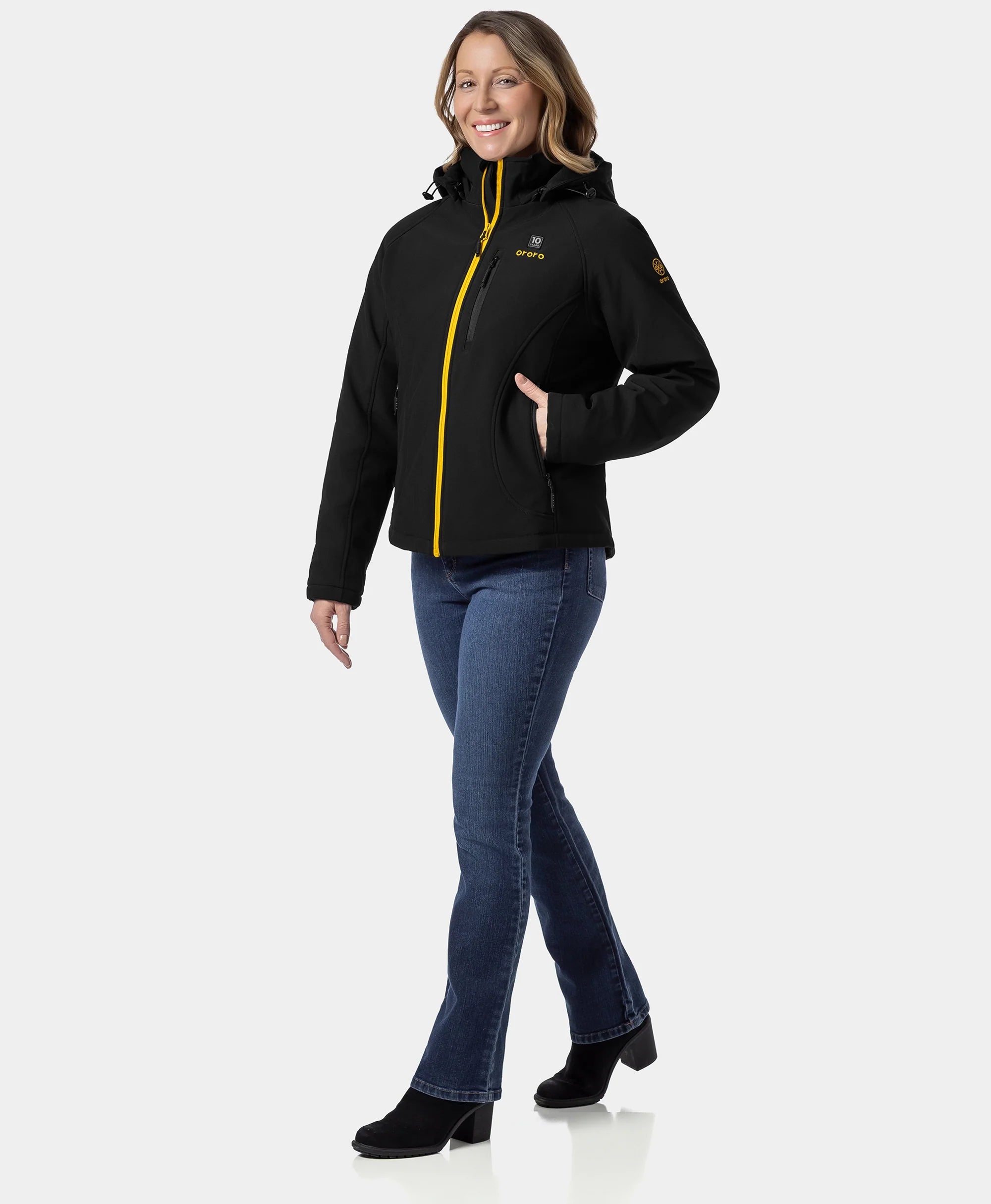 ORORO Heated Women's 4-Zone Classic Heated Jacket (10-Year Anniversary Limited Edition) - Black & Gold - Image 4