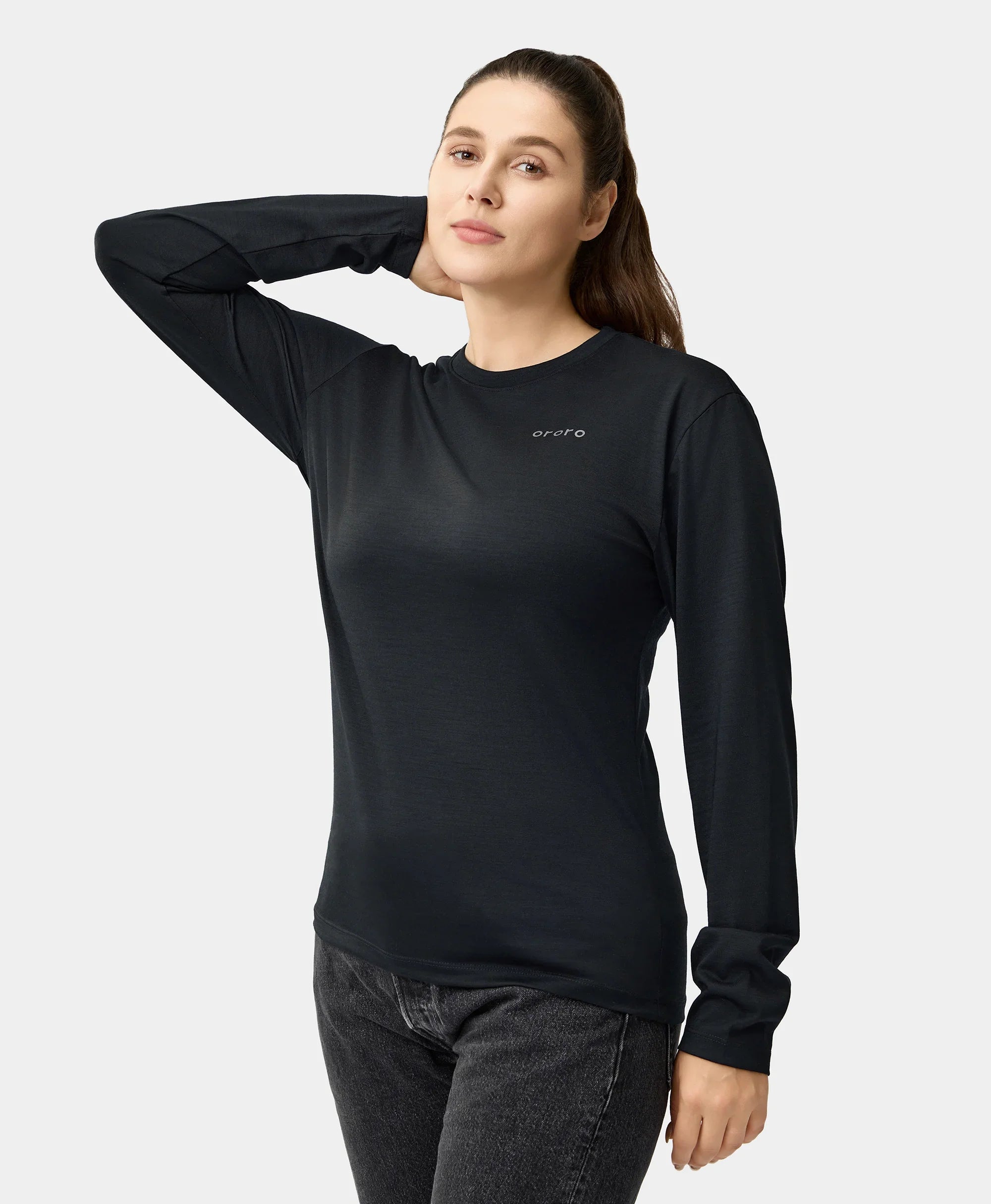 ORORO Heated Aoraki Unisex Merino Wool Blend Baselayer - Black - Image 17