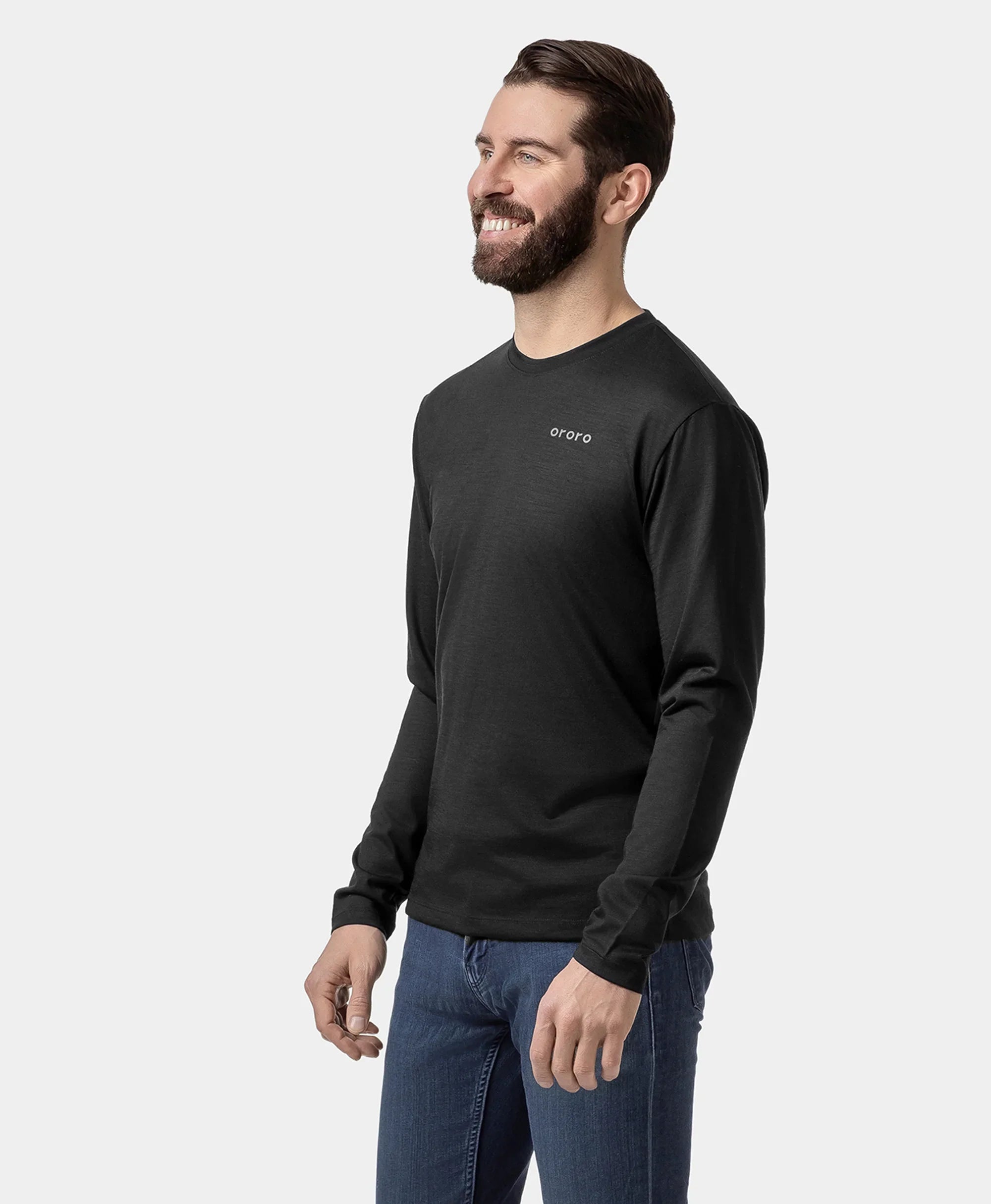 ORORO Heated Aoraki Unisex Merino Wool Blend Baselayer - Black - Image 21