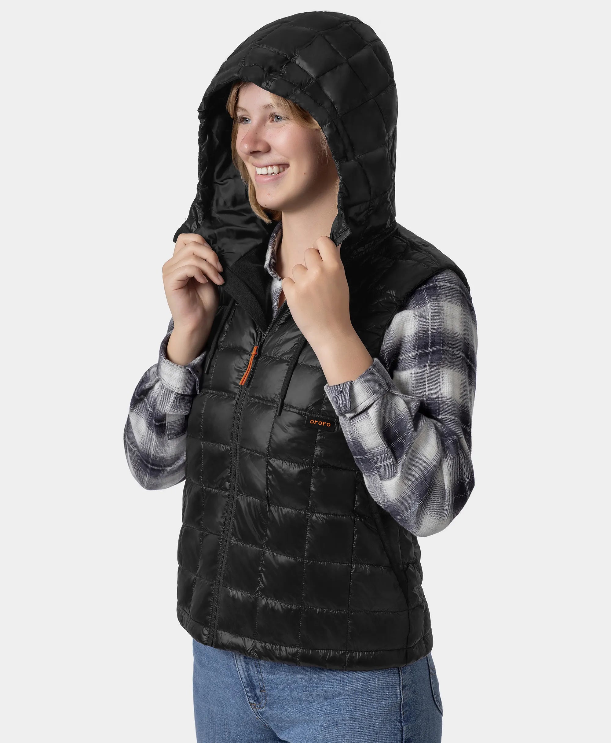 ORORO Heated PuffLyte™ Women's Junior 4-Zone Hooded Heated Vest (Apparel Only) - Image 13