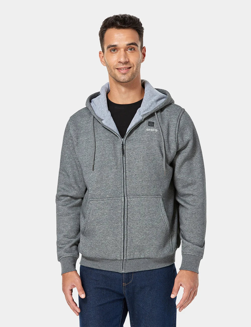 ORORO Heated Unisex Heated Fleece Hoodie - Flecking Gray/Black (Apparel Only) - Image 9
