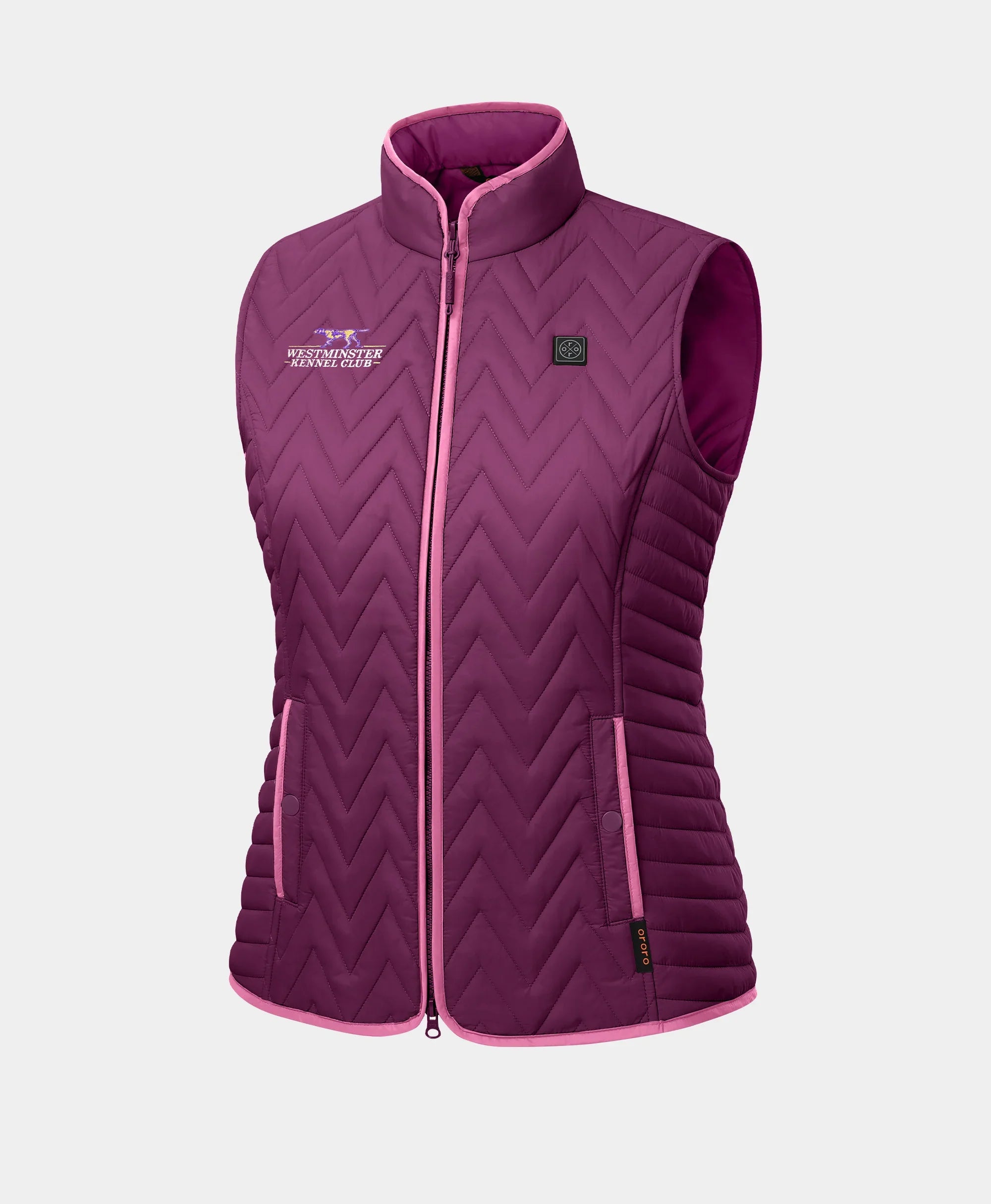ORORO Heated Women's Heated Chevron Quilted Vest (Purple) - Westminster Kennel Club® Edition