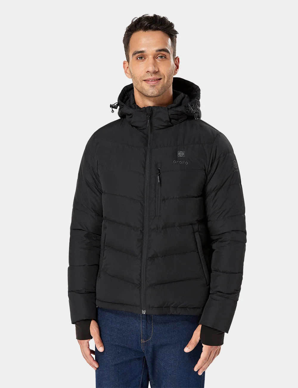 ORORO Heated Men's Heated Down Jacket - Black (Apparel Only)