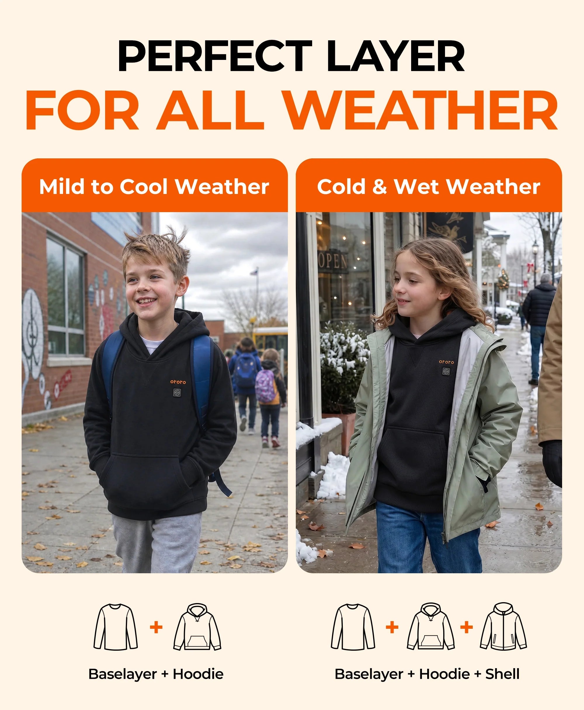 ORORO Heated (Open-box) Kids' 4-Zone Heated Pullover Hoodie (Battery Set Not Included) - Image 7