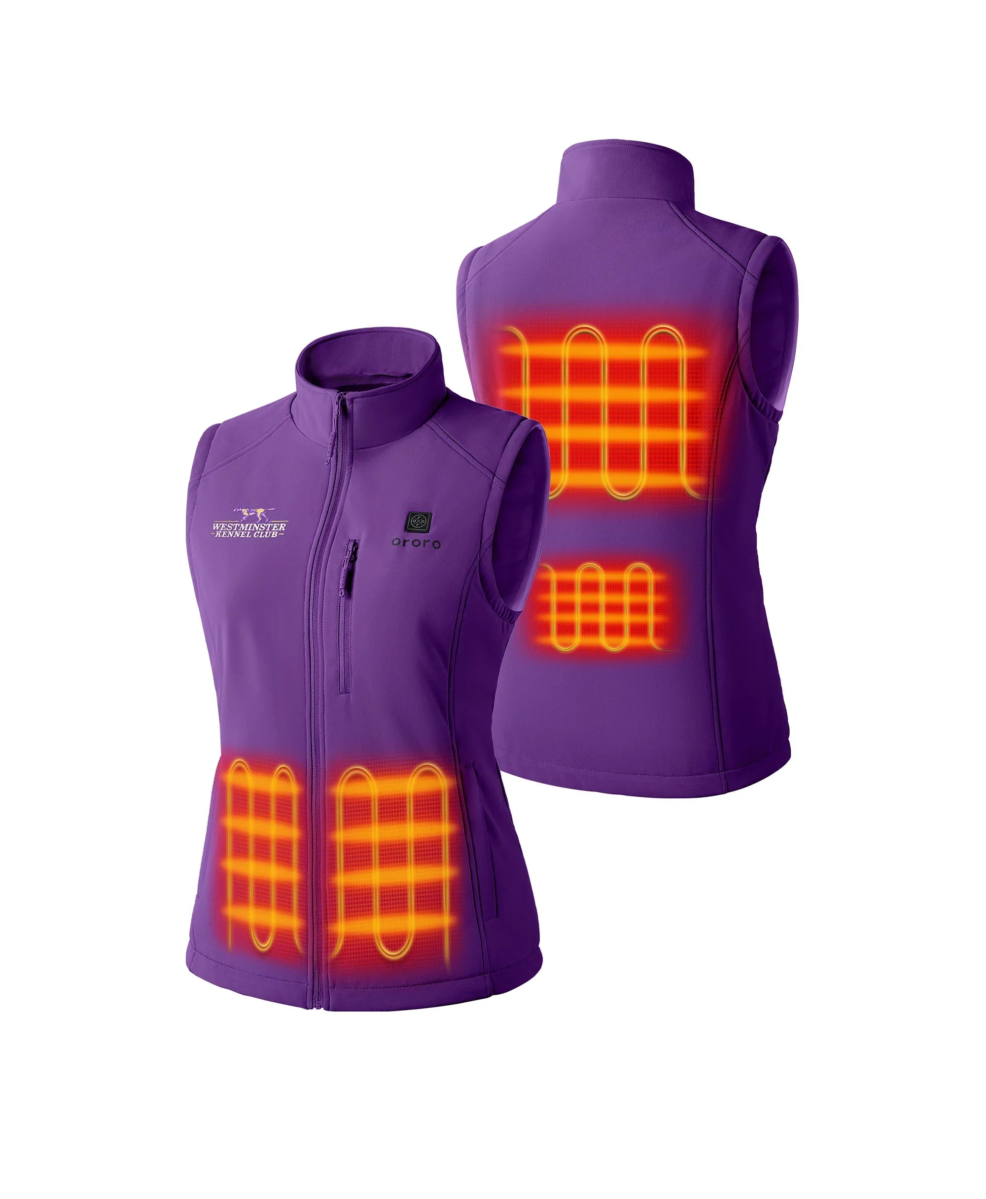 ORORO Heated Women's 4-Zone Heated Softshell Vest (Purple) - Westminster Kennel Club® Edition - Image 2