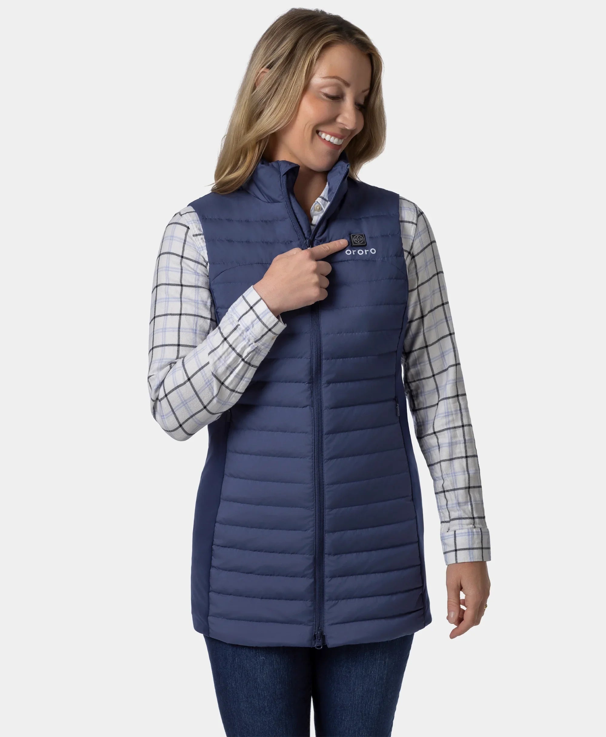 ORORO Heated (Open-box) Cloudmere Women's 5-Zone Heated Long Down Vest (Battery Set Not Included) - Image 30