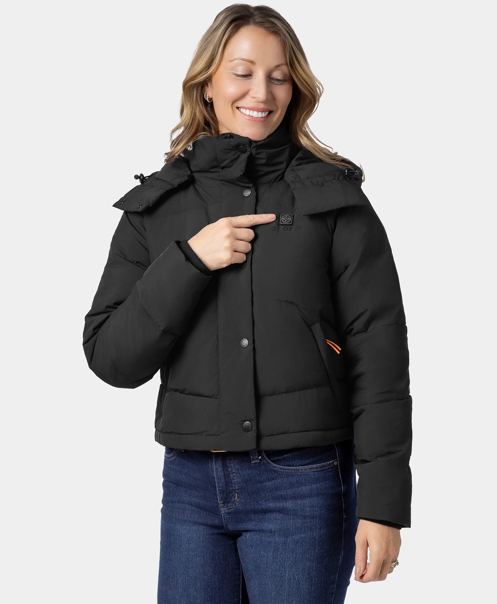 ORORO Heated Cloudpop Women's 4-Zone Heated Puffer Down Hooded Jacket (Apparel Only) - Image 4