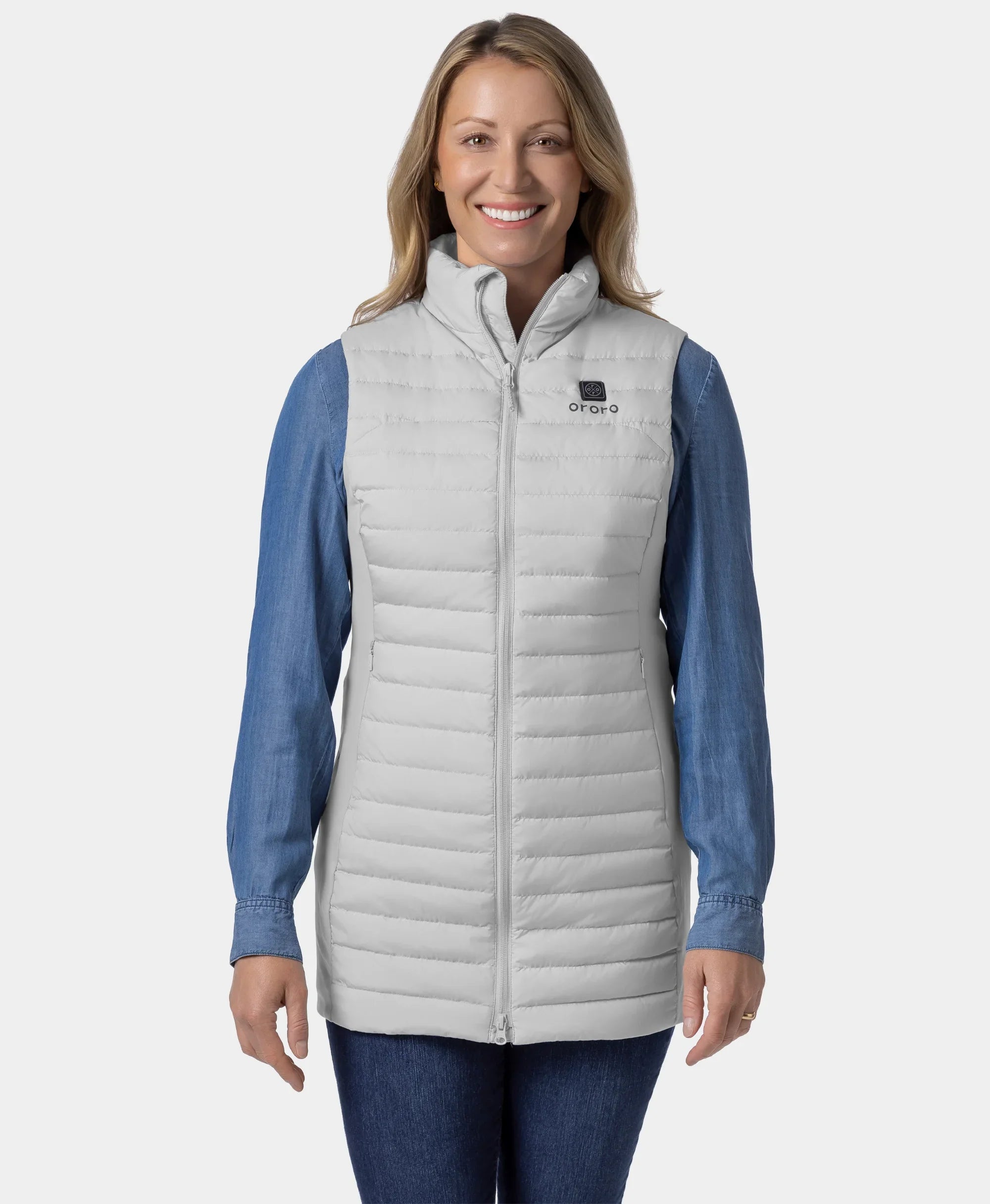 ORORO Heated Cloudmere Women's 5-Zone Heated Long Down Vest - Image 14