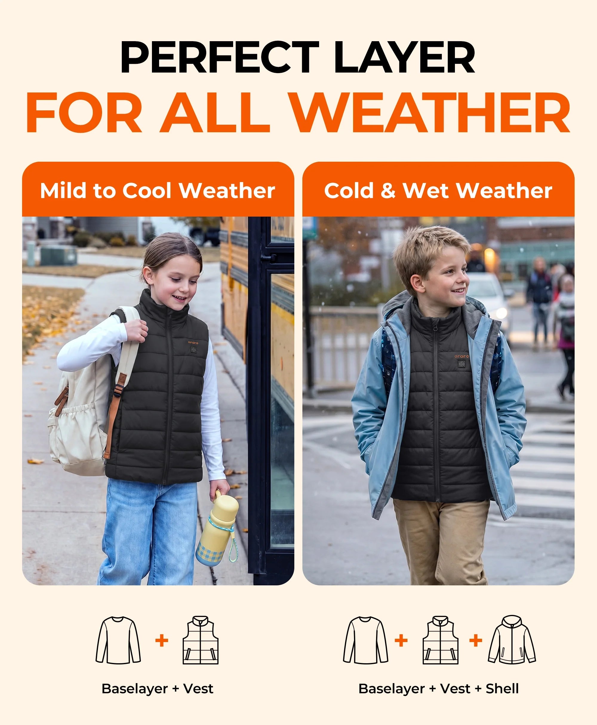 ORORO Heated (Open-box) Kids' 4-Zone Classic Heated Vest (Battery Set Not Included) - Image 17