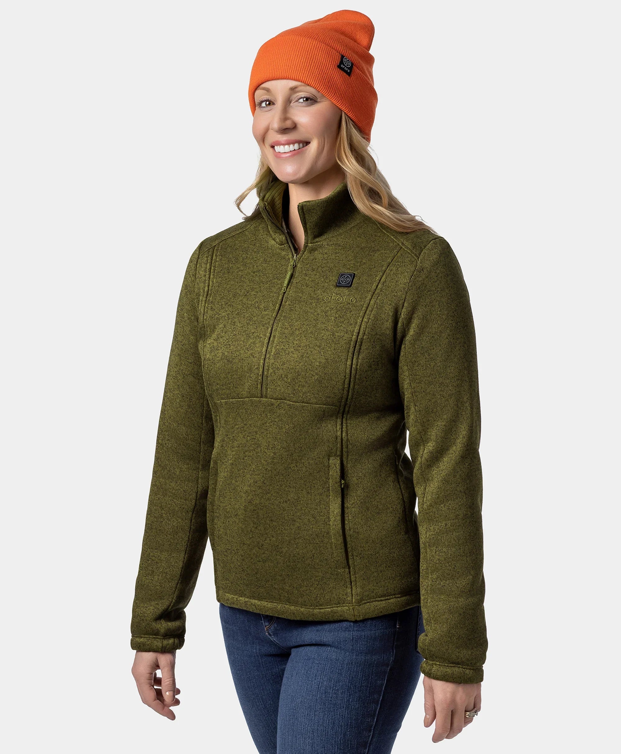 ORORO Heated (Open-box) Augusta Women's 4-Zone Heated Sweater Fleece Qtr Zip Jacket (Battery Set Not Included) - Image 13