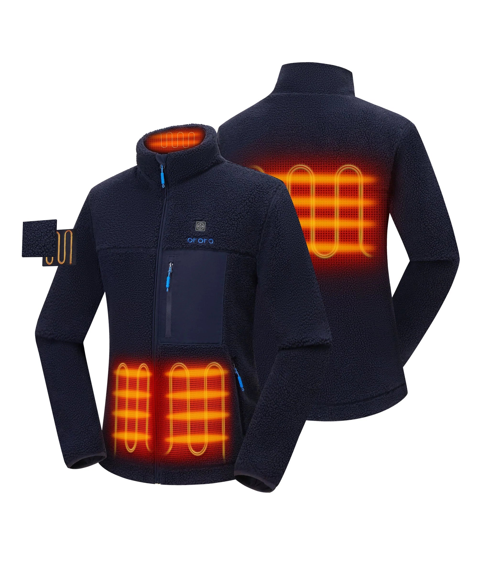ORORO Heated (Open-box) Women's Colorblock Recycled Fleece Heated Jacket (Battery Set Not Included)