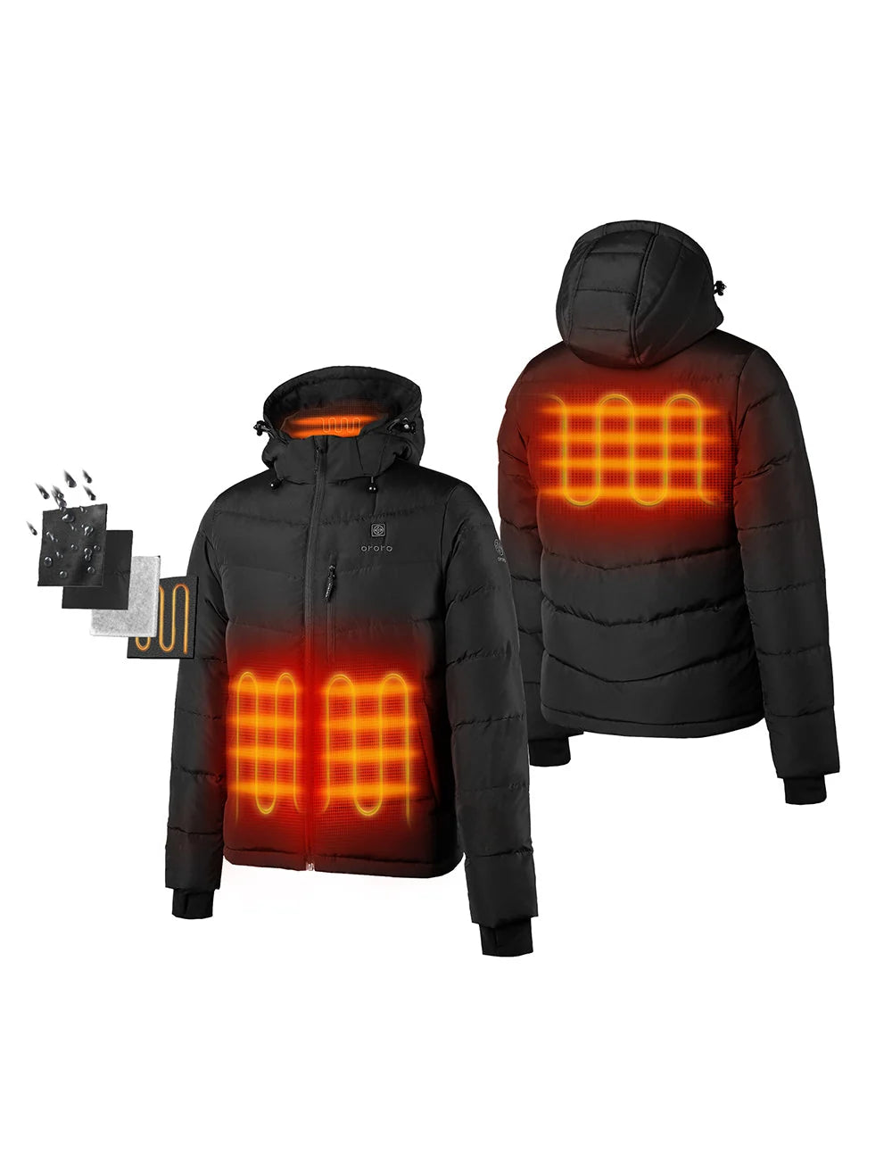 ORORO Heated Men's Heated Down Jacket - Black (Apparel Only) - Image 9
