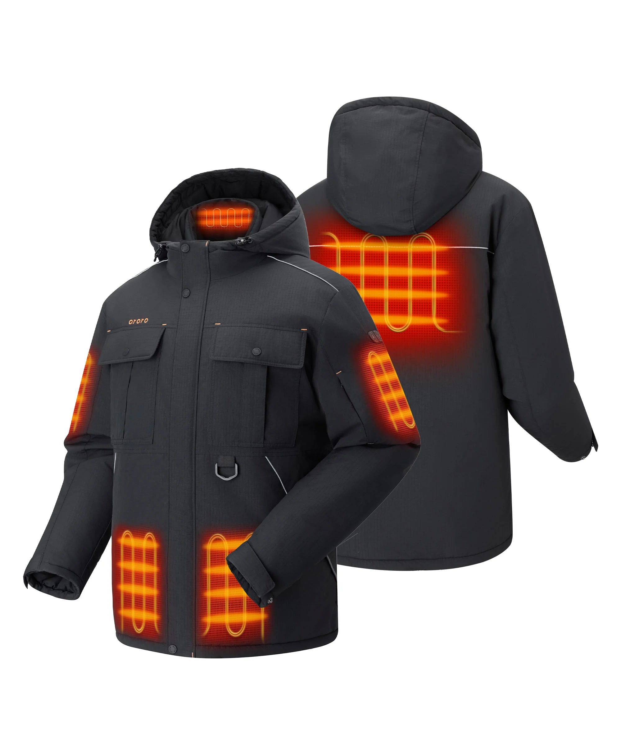 ORORO Heated (Open-box) Missoula SureWarm® Men's 6-Zone Dual-Control Dual-Source Heated Jacket (Battery Set Not Included)