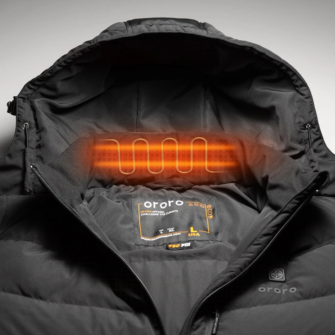 ORORO Heated Men's Heated Down Jacket - Black (Apparel Only) - Image 6