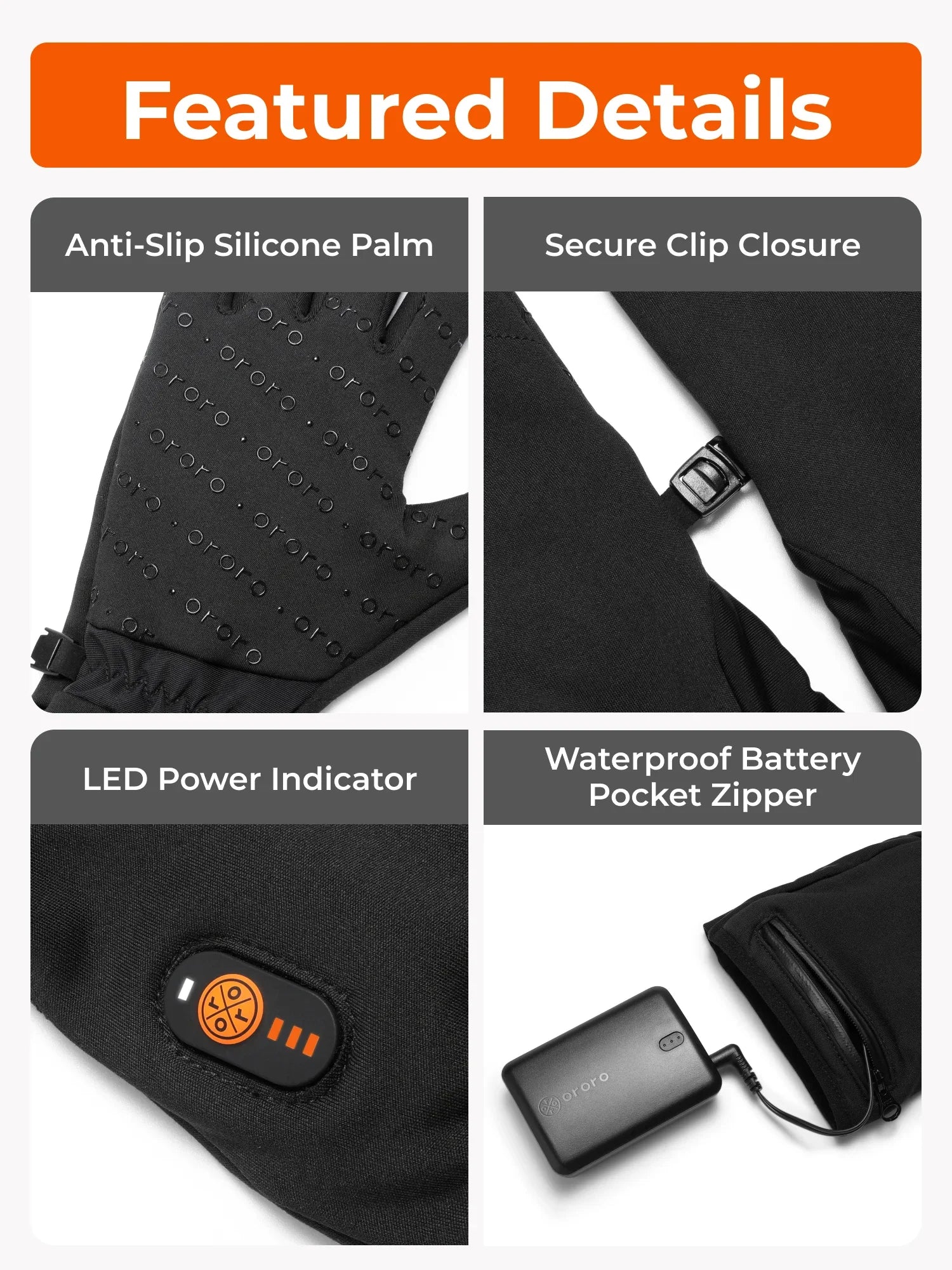 ORORO Heated Glasgow Heated Liner Gloves - Unisex - Image 3