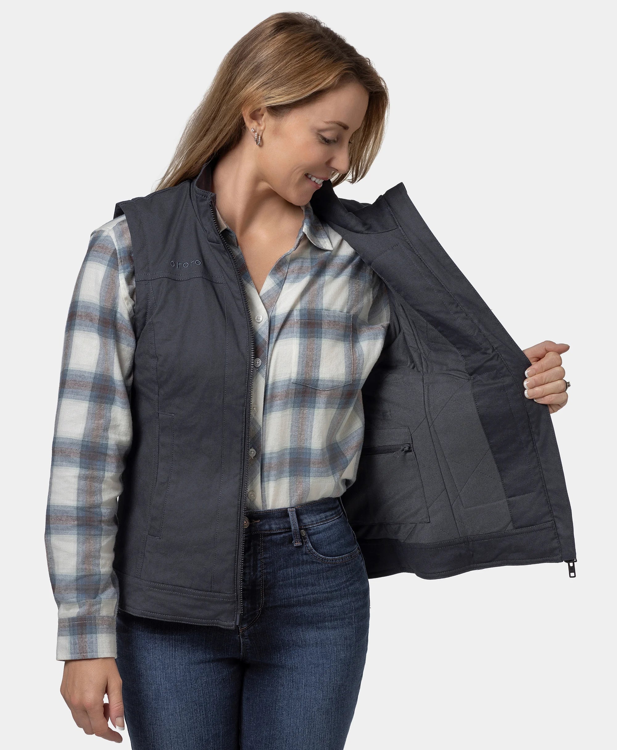 ORORO Heated Cheyenne Women's 5-Zone Dual-Control Heated Canvas Vest (ORORO Heated Final Sale) - Image 4
