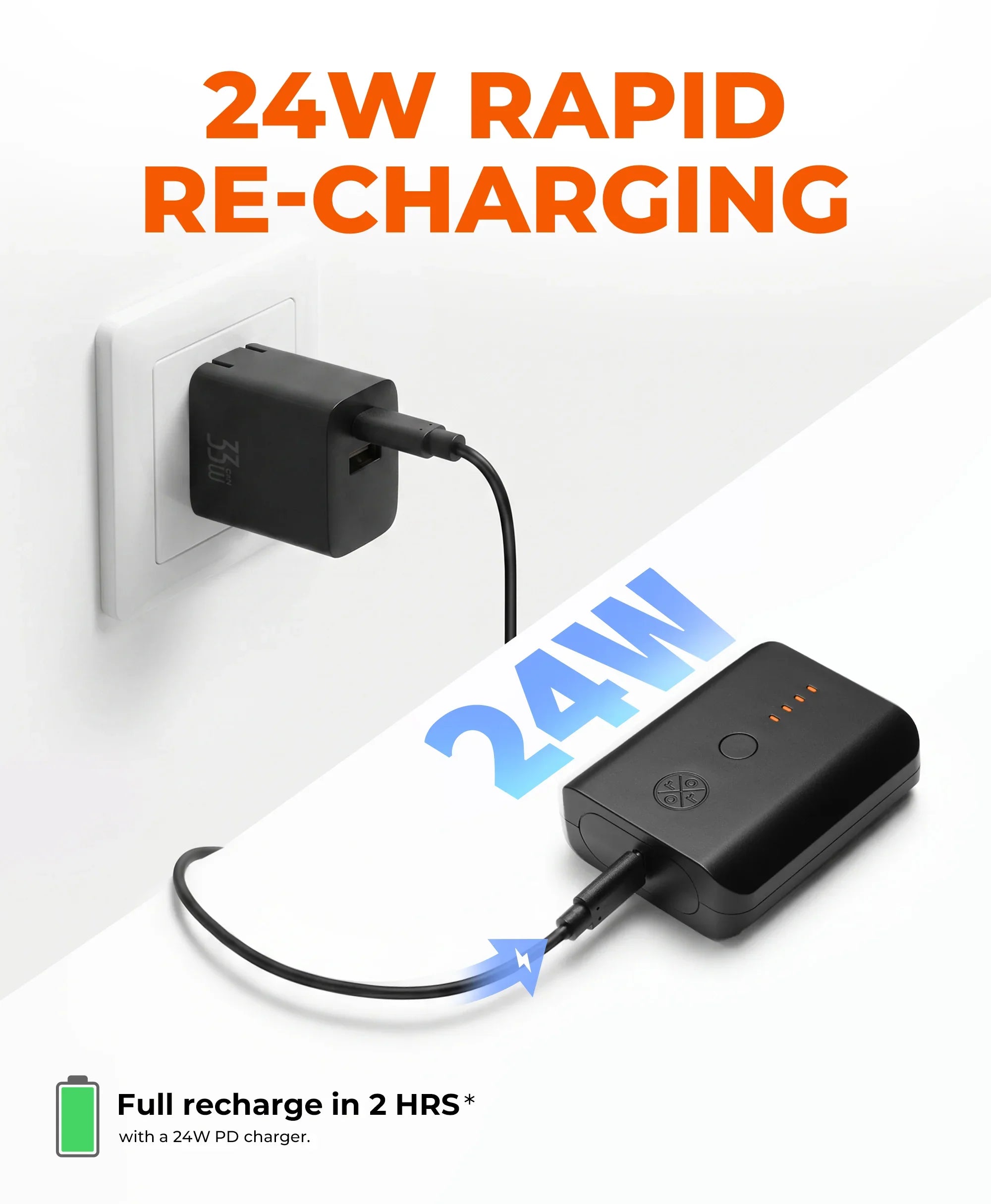 ORORO Heated (Open-box) PD 5K Rechargeable Battery (USB-C, 24W Power Delivery) - Image 4