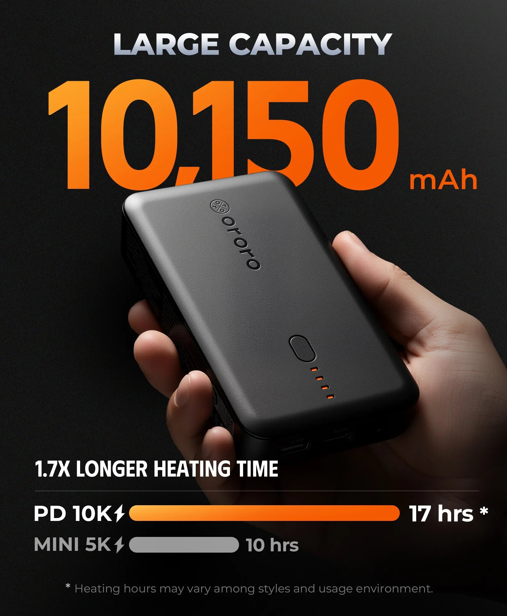 ORORO Heated (Open-box) PD 10K Rechargeable Battery (USB-C, 45W Power Delivery) - Image 2
